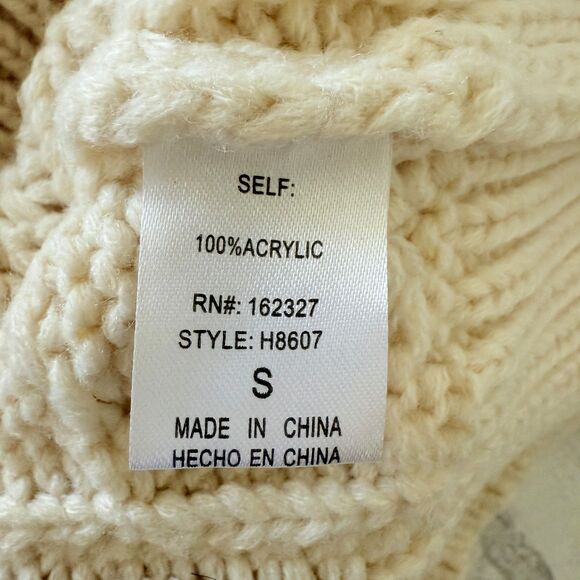 Everly Cream Cable Knit Cold Shoulder Chunky Turtleneck Sweater Sz S - Picture 5 of 9